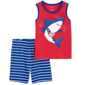 Baby Boys Carter's 4th of July Tank & Shorts Size 12 18 mo Shark Fireworks NWT